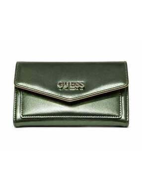 NEW Guess Metallic Olive Green Envelope Wallet Snap Closure Card Holder Clutch